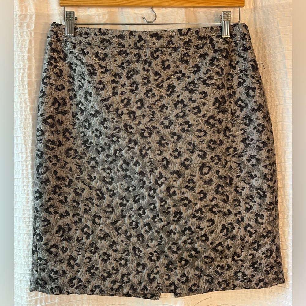 LOFT Gray and Black Leopard-Print Pencil Skirt